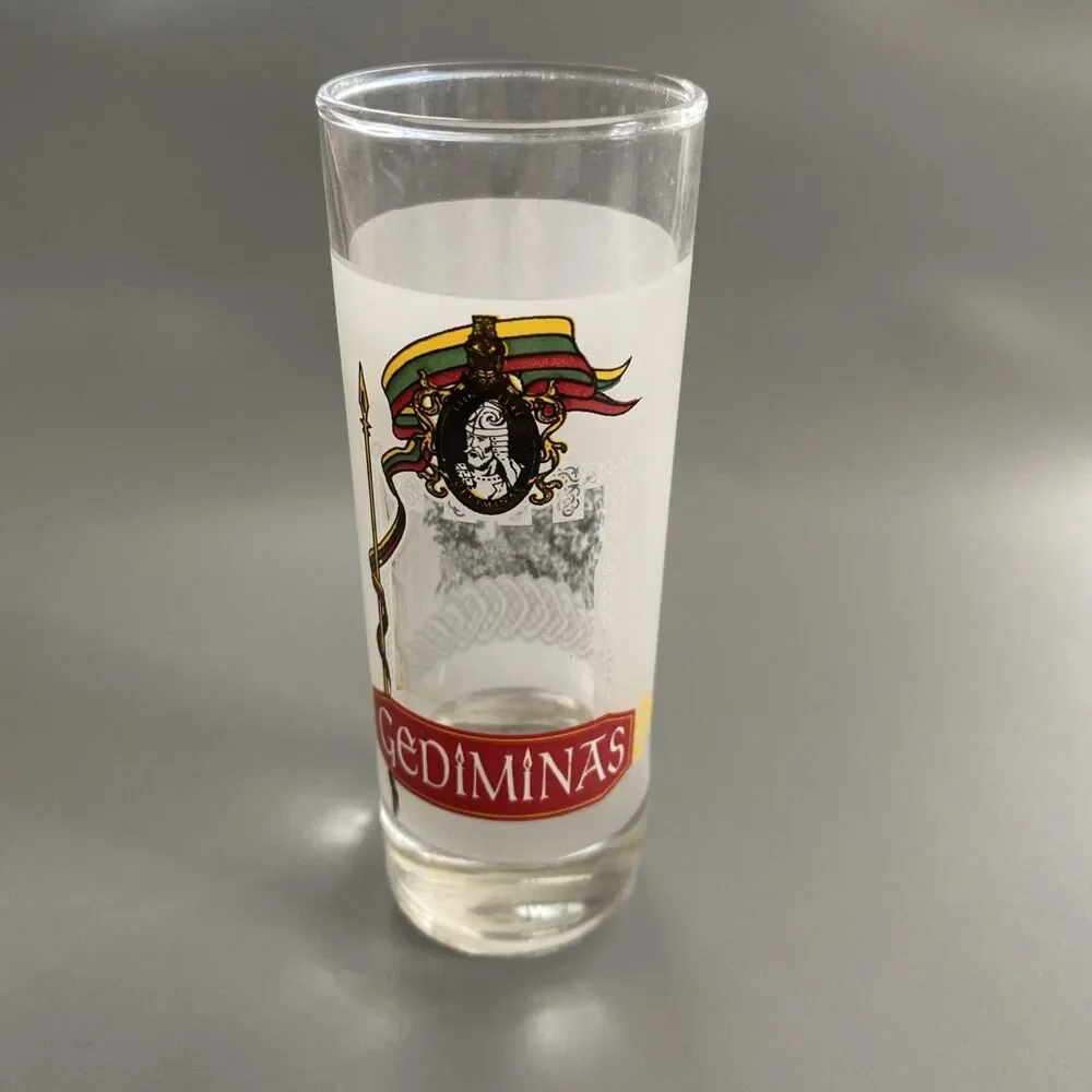 GEDIMINAS Tall Shot Glass Souvenir Ruler Grand Duke of Lithuania Castle Vilnius